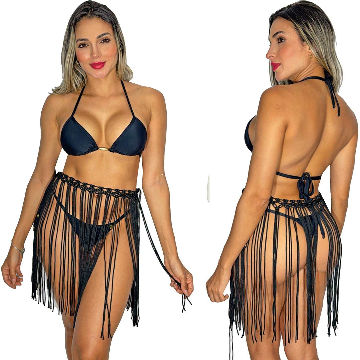 Pareo Falda PRAIE 2706Negro Tejida Crochet Macramé