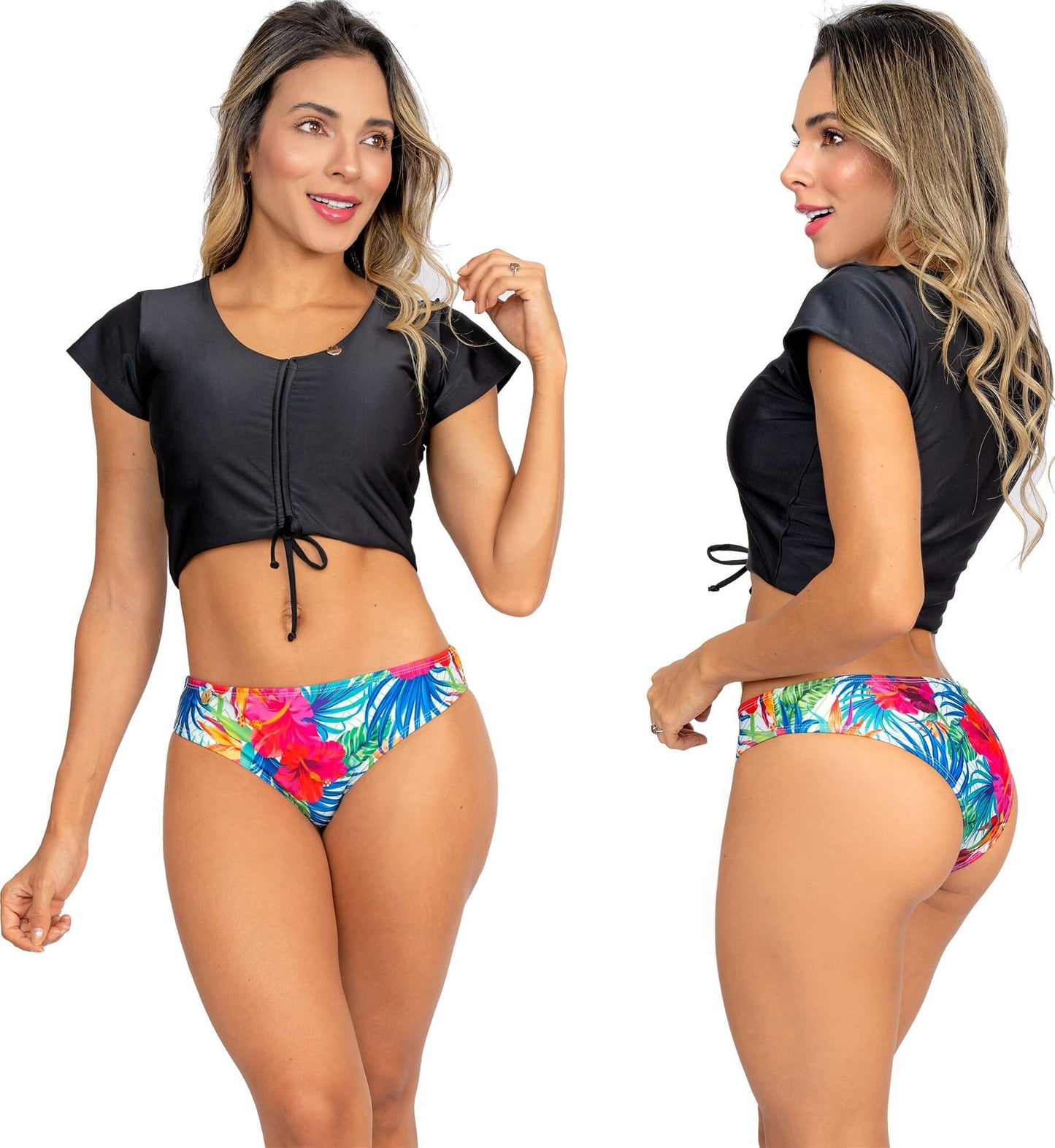 Top de Vestido de Baño PRAIE 2609A Manga Corta Ajustable - Praie Vestidos de Baño