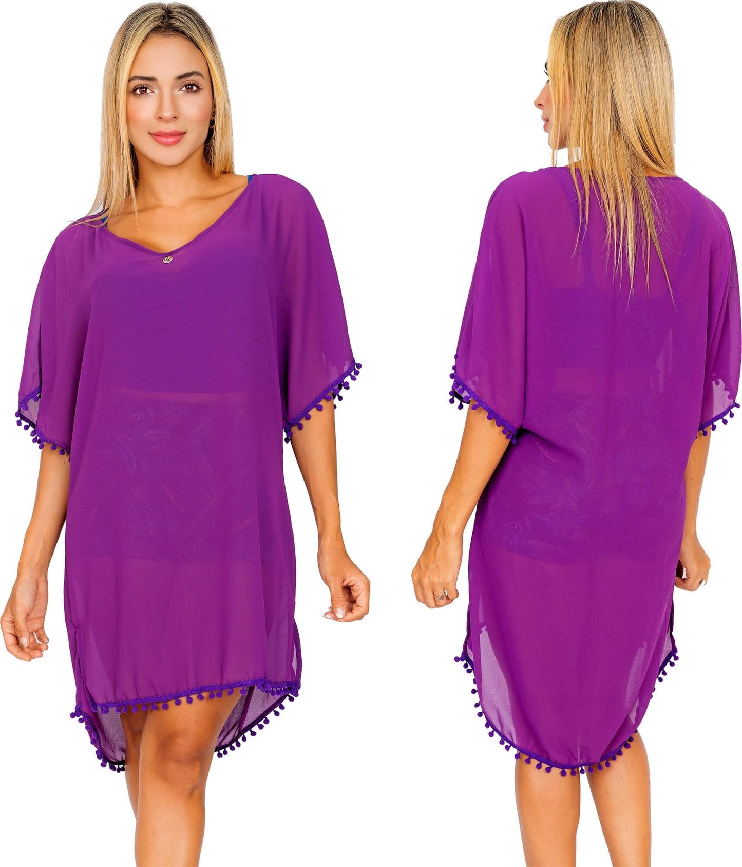 Salida de Baño PRAIE 2622Uva Vestido Talla Grande Bata Pompones - Praie Vestidos de Baño