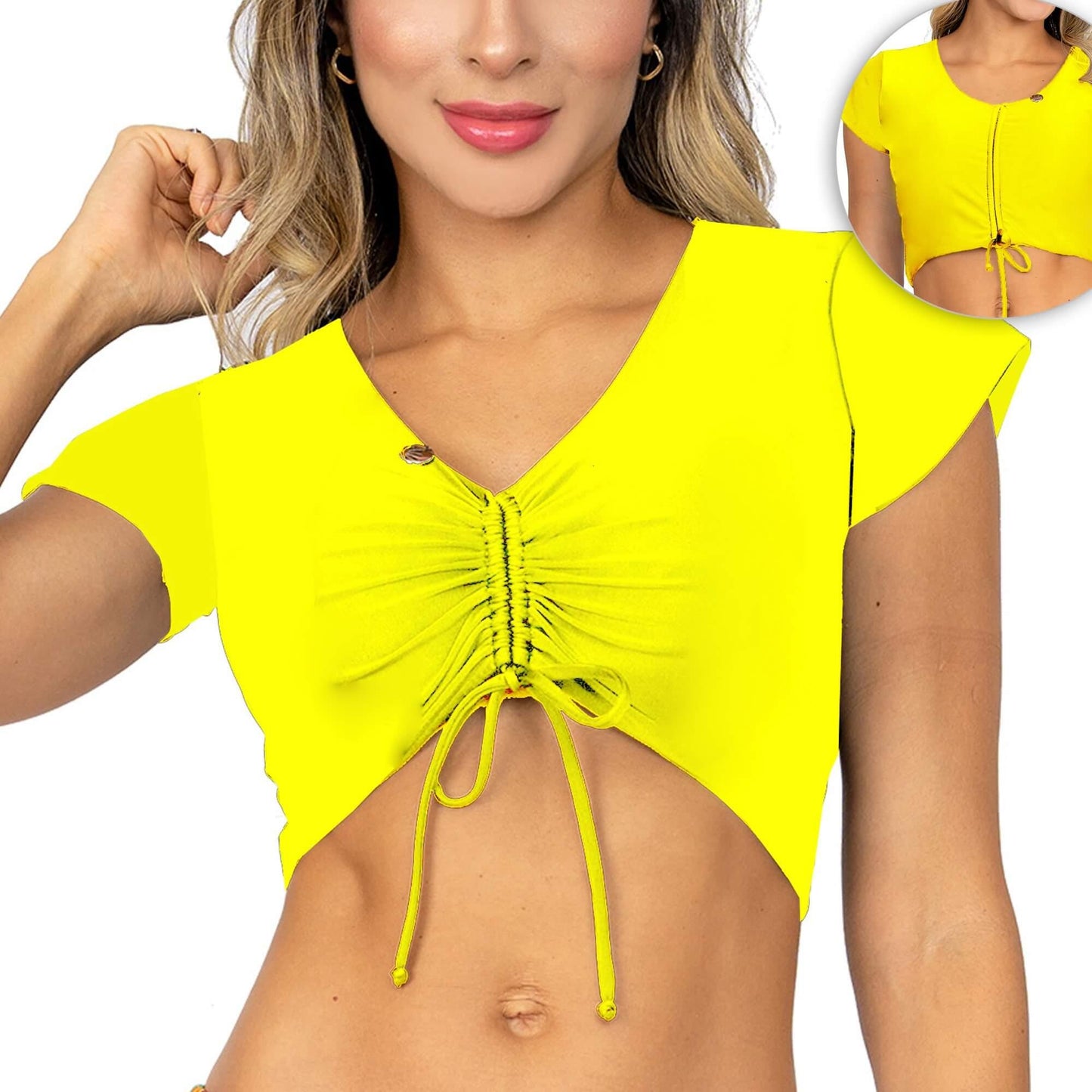 Top de Vestido de Baño PRAIE 2609AAmarillo Manga Corta Largo Ajustable - Praie Vestidos de Baño