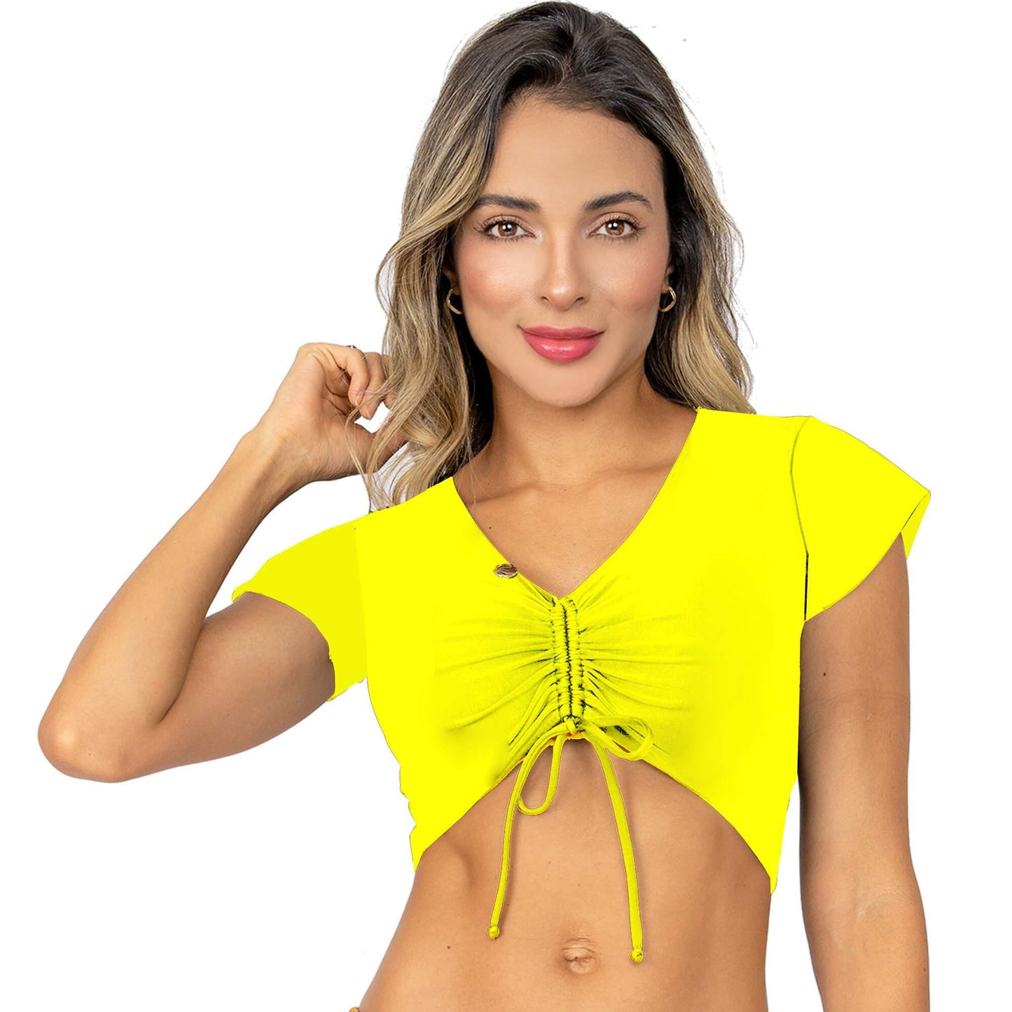 Top de Vestido de Baño PRAIE 2609AAmarillo Manga Corta Largo Ajustable - Praie Vestidos de Baño