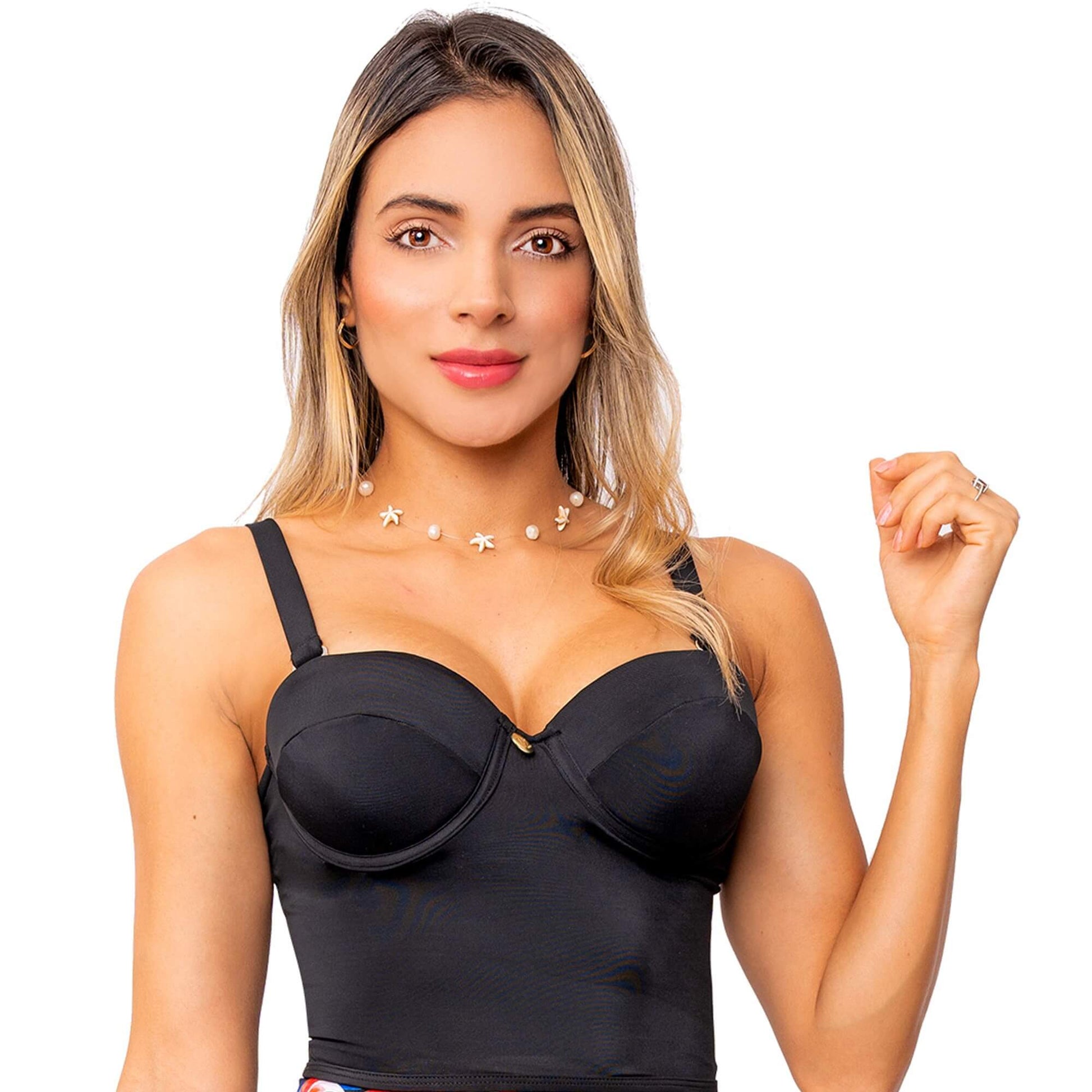 Top de Vestido de Baño PRAIE REF: 1923ANegro Largo Copas Varillas - Praie Vestidos de Baño