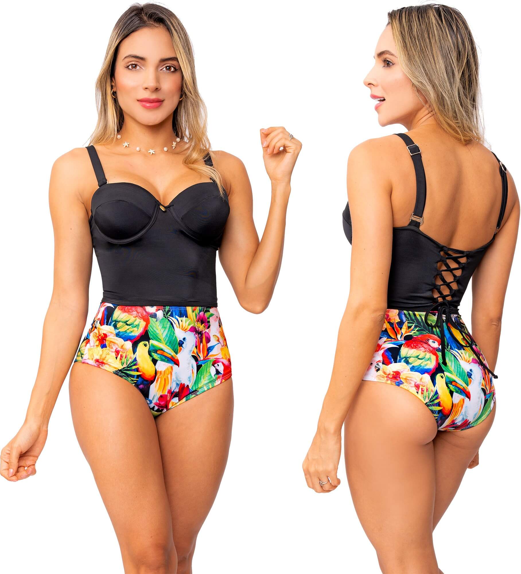 Top de Vestido de Baño PRAIE REF: 1923ANegro Largo Copas Varillas - Praie Vestidos de Baño