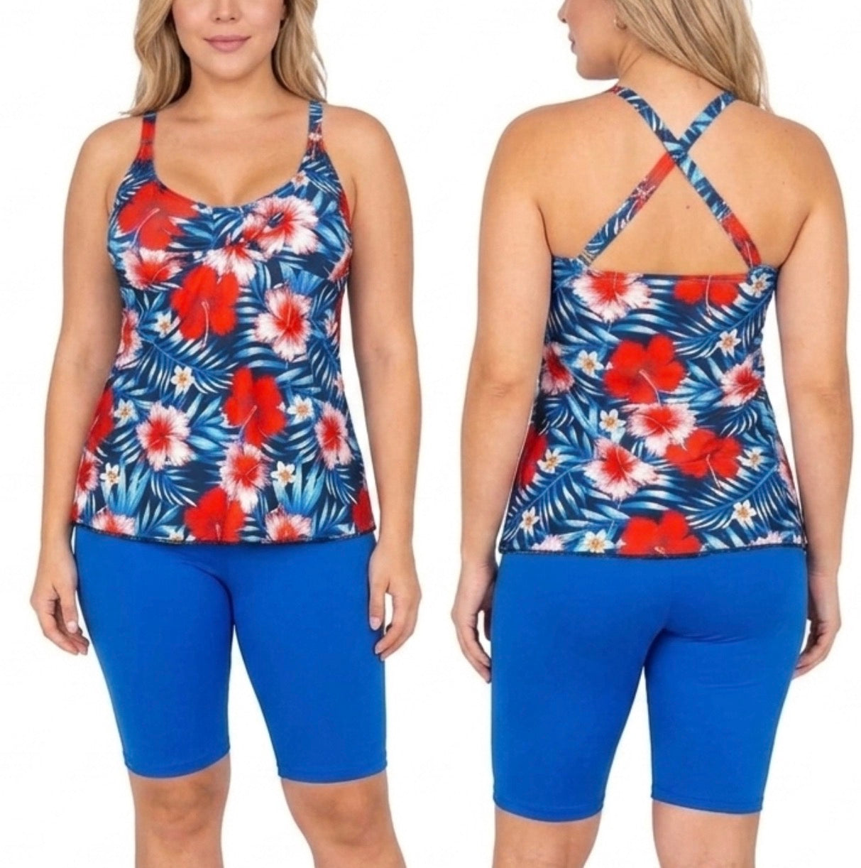 Vestido de Baño Tankini PRAIE 2123 Flores Azul Control Abdomen