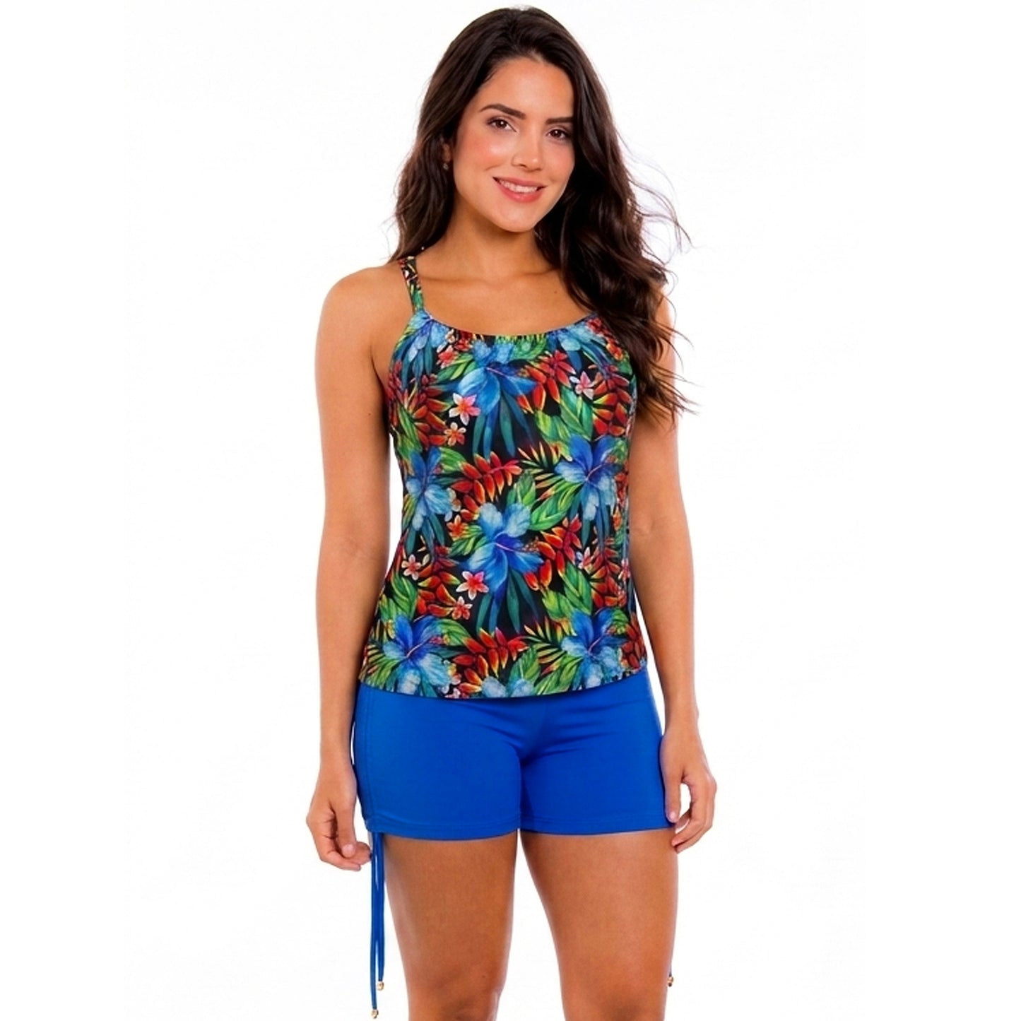 Vestido de Baño de dos Piezas PRAIE 1721Flores Blusa y Short Control