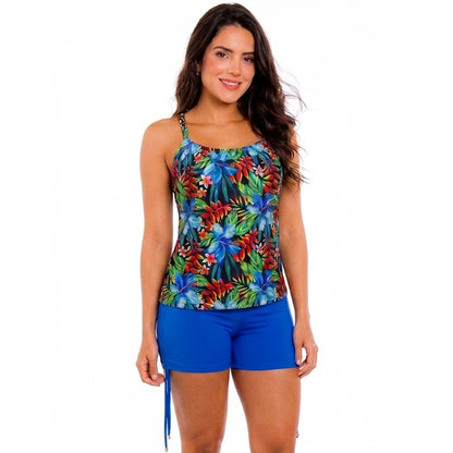 Vestido de Baño de dos Piezas PRAIE 1721Flores Blusa y Short Control