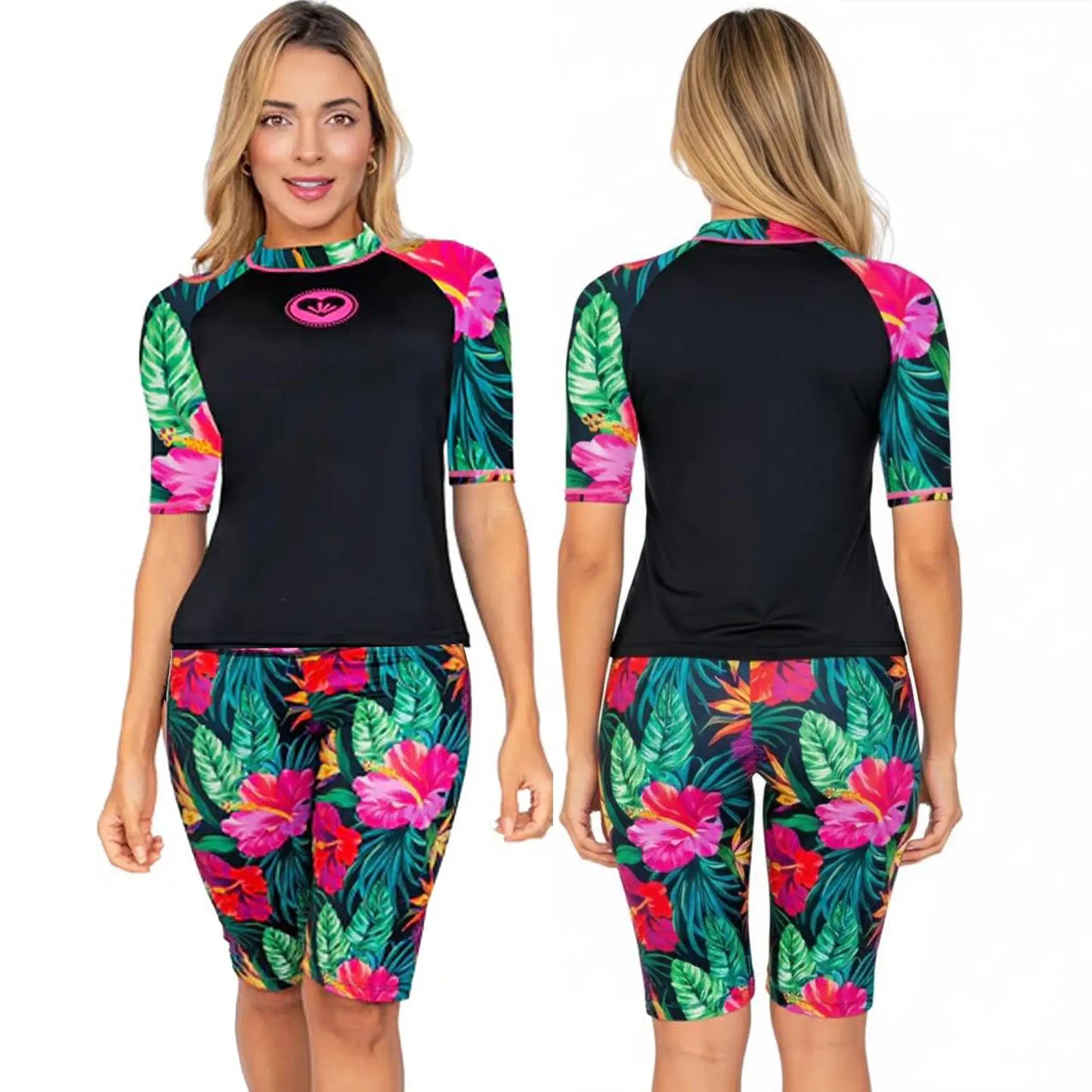 Camiseta de Vestido de Baño Manga Larga 2424AFlores Blusa 3/4