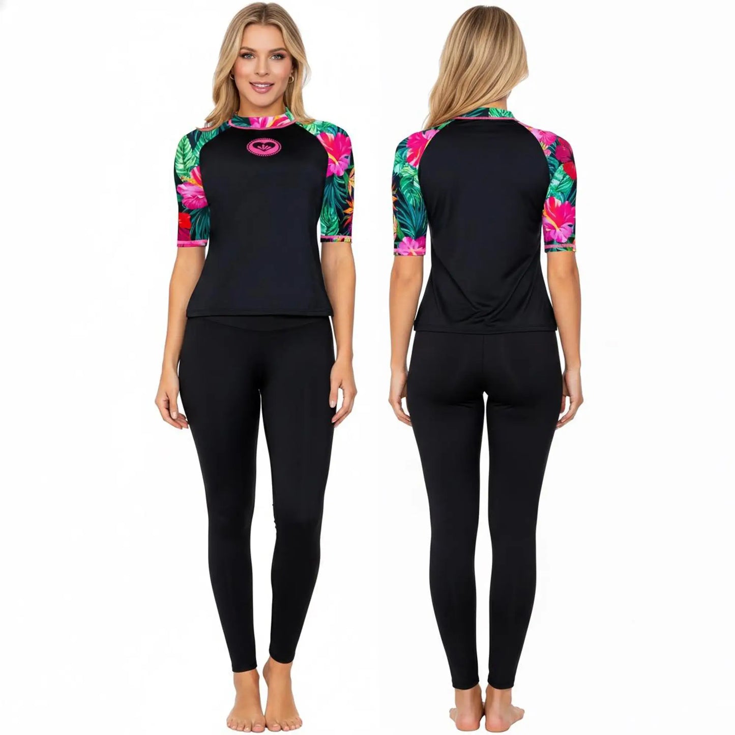 Camiseta de Vestido de Baño Manga Larga 2424AFlores Blusa 3/4