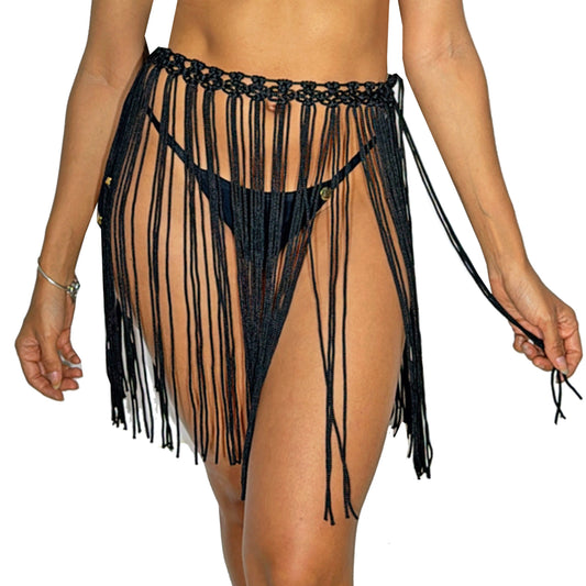 Pareo Falda PRAIE 2706Negro Tejida Crochet Macramé