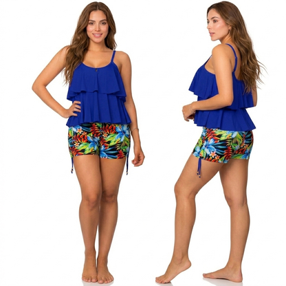 Vestido De Baño de Dos Piezas PRAIE 2714Azul Control Abdomen