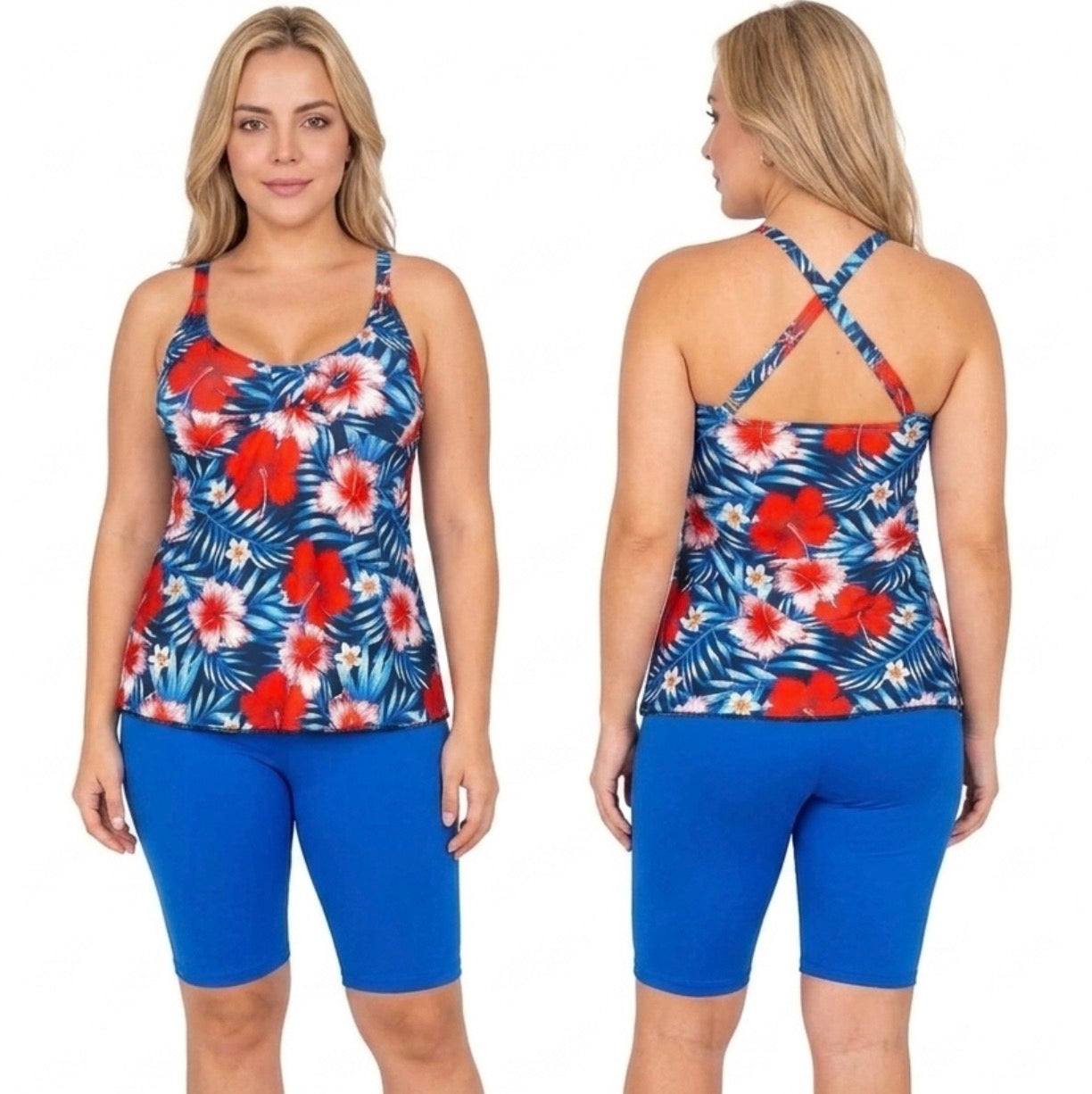 Vestido de Baño Tankini PRAIE 2123 Flores Azul Control Abdomen