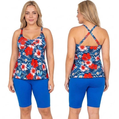 Vestido de Baño Tankini PRAIE 2123 Flores Azul Control Abdomen
