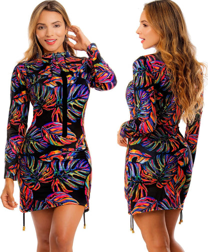 Buzo de Vestido de Baño PRAIE REF: 2332A Blusa Vestido Ajustable Hojas