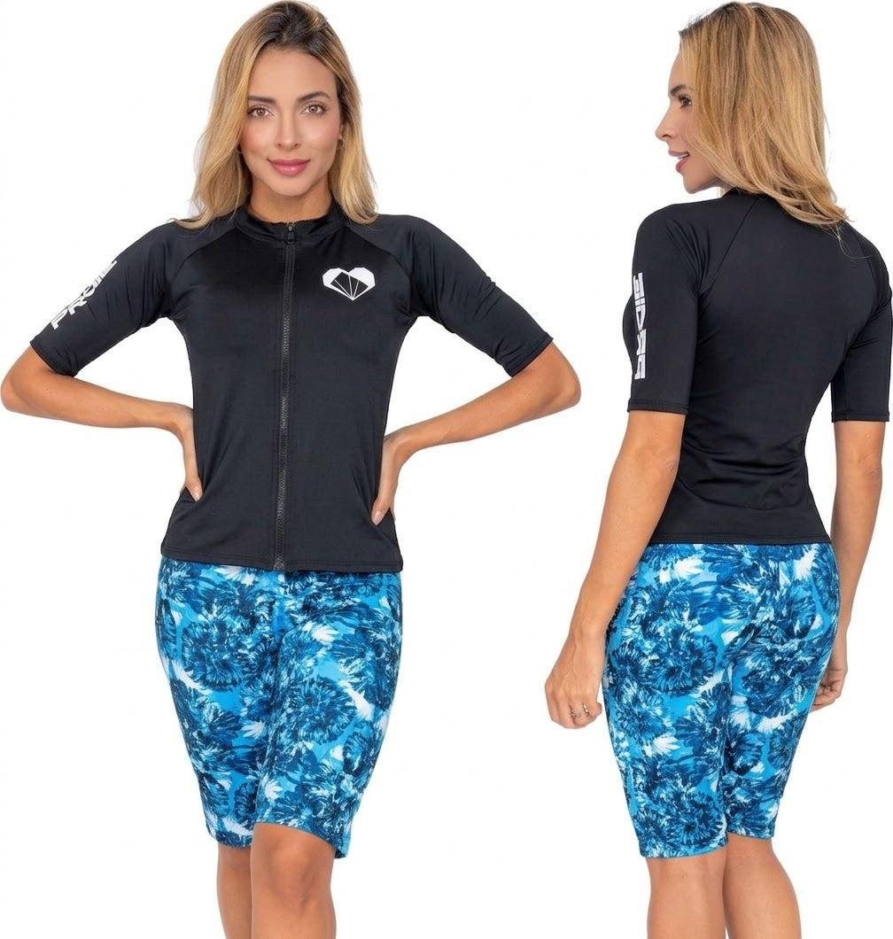 Vestido de Baño de Dos Piezas PRAIE 2620 Manga Corta y Control Abdomen