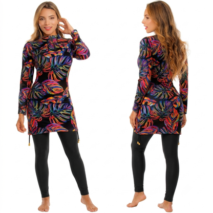 Buzo de Vestido de Baño PRAIE REF: 2332A Blusa Vestido Ajustable Hojas
