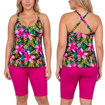 Vestido de Baño Tankini PRAIE 2123 Flores Fucsia Control Abdomen