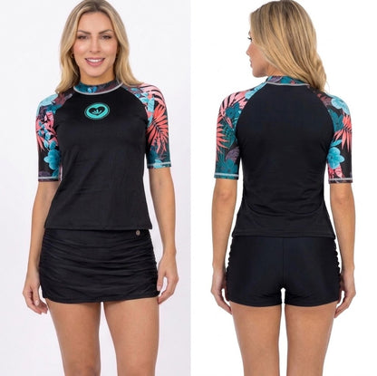 Vestido de Baño de Dos Piezas PRAIE 1727 Turquesa Mangas 3/4 Falda Short