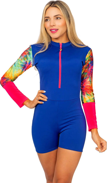 Vestido de Baño Enterizo PRAIE REF: 2331Azul Manga Larga Short Control Praie Vestidos de Baño
