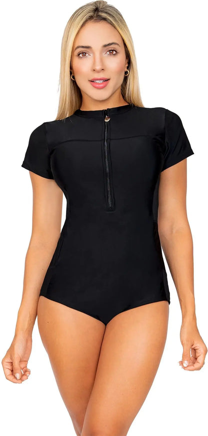 Vestidos De Baño Trajes Enterizos Manga Corta De Cierre 2023 Praie Vestidos de Baño